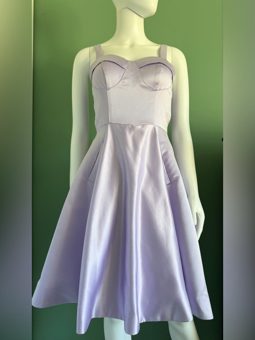 Lavender Fit-and-Flare Satin Dress with Sweetheart Bodice